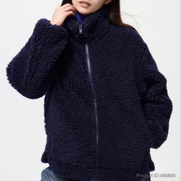 Uniqlo NWT Teddy Fleece Navy zip-up Jacket - Picture 4 of 13